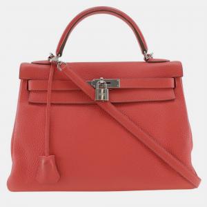 Hermes Pink Clemence Leather Kelly 32 Bag