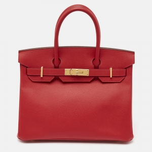 Hermès  Rouge Casaque Epsom Leather Gold Finish Birkin 30 Bag