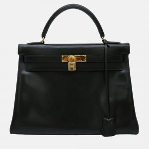 Hermes Black Box Calf Leather Kelly 32 Handbag