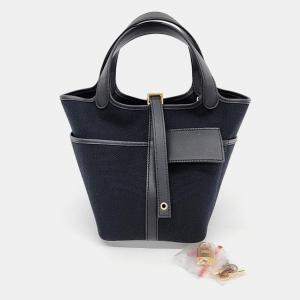 Hermes Black Canvas and Leather Cargo Lock Picotin 18 Tote Bag