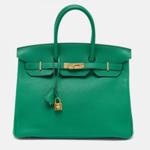 Hermes Vert Vertigo Taurillon Clemence Leather Gold Finish Birkin 35 Bag