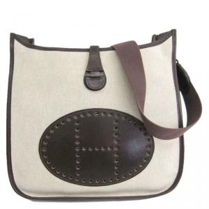 Pre Owned Hermes Bi Color Canvas/Leather Evelyne PM Bag