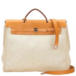 Pre Owned Hermes Tan Canvas/Leather 2-in-1 Herbag MM Bag