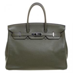 Hermes Olive Green Togo Leather Palladium Hardware Birkin 35 Bag