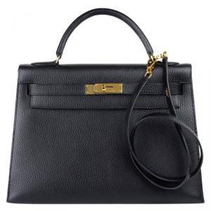Pre Owned Hermes Noir Ardennes Leather Gold Hardware Kelly Sellier 35 Bag