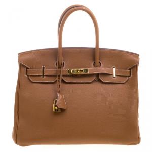 Hermes Brown Togo Leather Gold Hardware Birkin 35 Bag