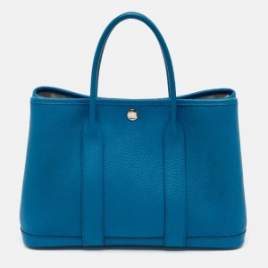 Hermes Bleu Zanzibar Negonda Leather Garden Party 30 Bag