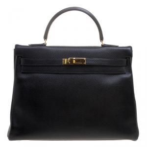 Pre Owned Hermes Noir Ardennes Leather Gold Hardware Kelly Retourne 35 Bag