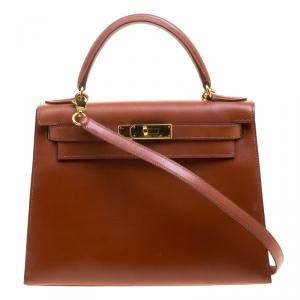 Hermes Brique Box Calf Leather Gold Hardware Kelly Sellier 28 Bag