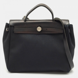 Hermes Black Canvas and Leather Herbag 31 Bag