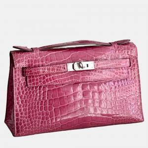 Hermes Mini Kelly I Peach Pink Shiny Crocodile Palladium