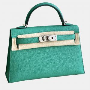Hermes Mini Kelly II Imperial Green Canvas Strap Epsom SiLouis Vuittoner Hardware