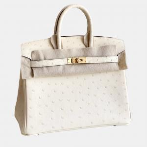 Hermes Birkin 25 Cream White Nata Ostrich Gold Hardware
