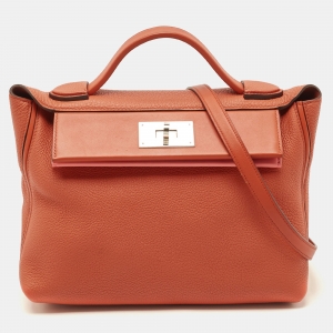 Hermes Terre Battue/Rose Confetti Togo and Swift Leather Palladium Finish 24/24 29 Bag