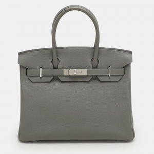 Hermes Griss Mouette Togo Leather Palladium Finish Birkin 30 Bag