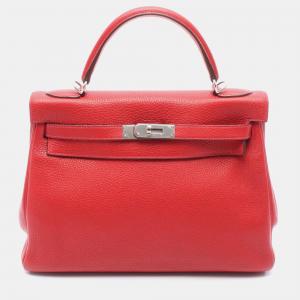 Hermes Kelly 32 Vermillon T Taurillon Clemence Leather Handbag 