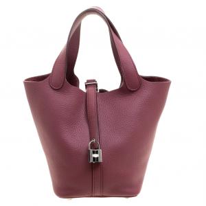 Pre Owned Hermes Bois de Rose Clemence Leather Picotin PM Bag