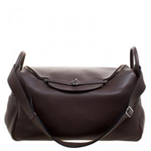 Pre Owned Hermes Cacao Togo Leather Palldium Hardware Lindy Voyage Bag