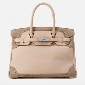 Pre Owned Hermes Birkin Ghillies Argile/Etoupe Swift Leather Size 30