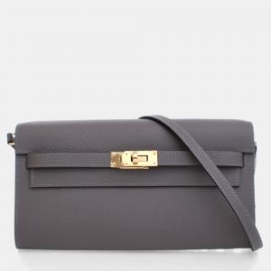 Pre Owned Hermes Gris Meyer Epsom Kelly To Go Wallet
