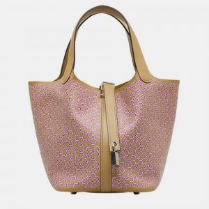 مملوكة مسبقًا Hermes Picotin Lock 18 Lucky Daisy Handbag Chai Rose Swift Bag 