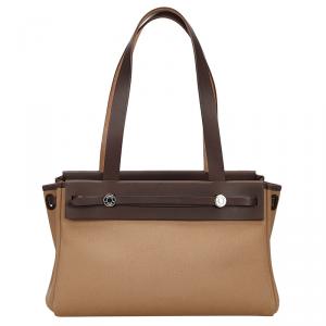 Pre Owned Hermes Bicolor Canvas/Leather 2-in-1 Herbag Cabas PM Bag