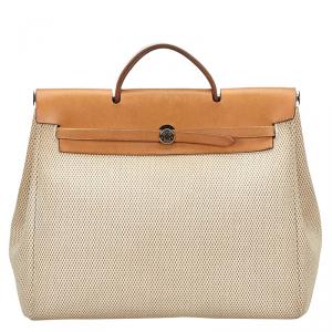 Pre Owned Hermes Bicolor Canvas/Leather 2-in-1 Herbag MM Bag