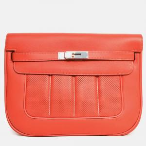 Pre Owned Hermes 2014 Red Perforated Swift Leather 'Berline' 28 Crossbody