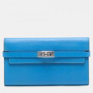 مملوكة مسبقًا Hermes Blue Epsom Kelly Longue Wallet