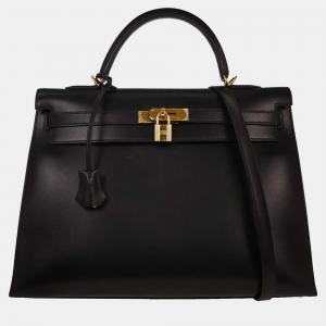 مملوكة مسبقًا Hermes Black Box Calf Kelly 35 Sellier 2way Handbag