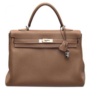 Hermes Etoupe Togo Leather Palladium Hardware Kelly Retourne 35 Bag