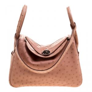Pre Owned Hermes Crevette Ostrich Palladium Hardware Lindy 26 Bag 