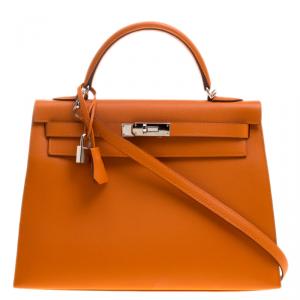 Hermes Orange Epsom Leather Palladium Hardware Kelly Sellier 32 Bag