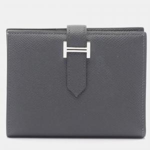 Pre Owned Hermes Bearn Compact Bifold Wallet Leather Epsom Gray
