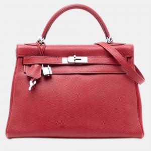 Pre Owned Hermes Red Togo Kelly II Retourne 32