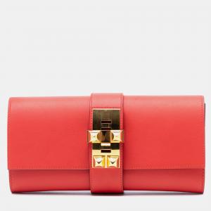 Pre Owned Hermes Red Tadelakt Medor Clutch 23