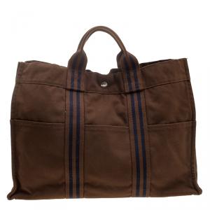 Hermes Brown Canvas Fourre Tout Tote