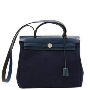 Hermes Navy Blue Canvas/Leather 2-in-1 Herbag PM Bag