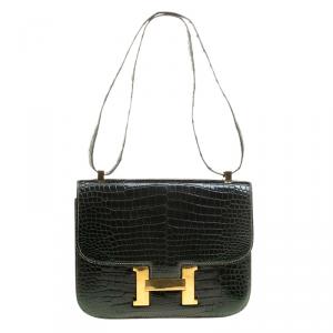 Pre Owned Hermes Dark Green Crocodile Vintage Constance 23 Bag