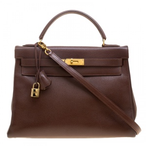Pre Owned Hermes Brulee Veau Grain Lisse Leather Gold Hardware Kelly Retourne 32 Bag