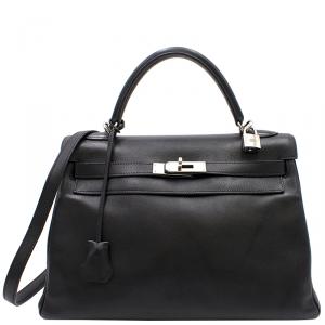 Pre Owned Hermes Noir Swift Leather Palladium Hardware Kelly Retourne 32 Bag