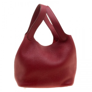 Pre Owned Hermes Rouge Garance Clemence Leather Picotin Lock PM Bag
