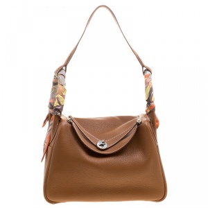Hermes Gold Clemence Leather Lindy 30 Bag