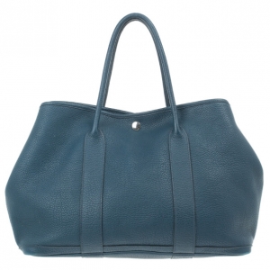 مملوكة مسبقًا Hermes Blue Leather Garden Party Tote
