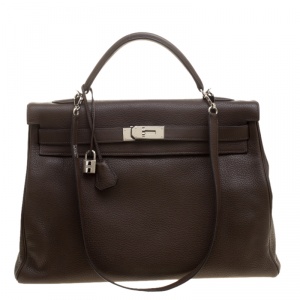 Hermes Cacao Clemence Leather Palladium Hardware Kelly Retourne 40 Bag