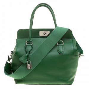 Hermes Green Swift Leather Palladium Hardware Toolbox 26 Bag
