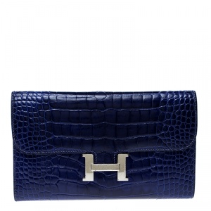 Hermes Blue Alligator Constance Long Wallet