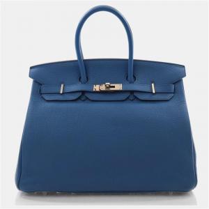 Pre Owned Hermes Birkin 35 Mykonos Togo Calfskin Leather Top Handle Bag