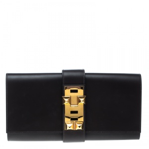 Hermes Cacao Veau Tadelakt Leather Medor Clutch