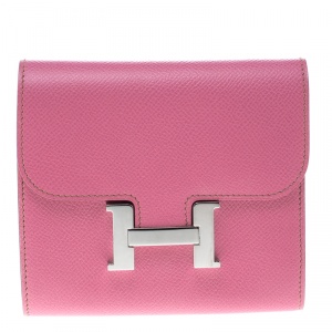 Hermes Pink Epsom Leather Palladium Constance Wallet